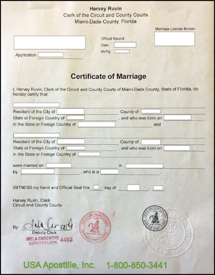 Download USA Miami Dade  county of Florida marriage certificate Photoshop template